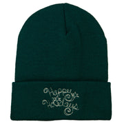 Glitter Happy Holiday Embroidered Long Knitted Beanie