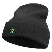 Honduras National Orchid Embroidered 12 Inch Long Knitted Beanie - Black OSFM