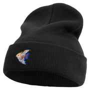 Angelfish Logo Embroidered 12 Inch Long Knitted Beanie - Black OSFM