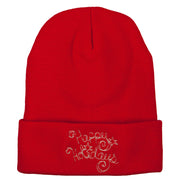 Glitter Happy Holiday Embroidered Long Knitted Beanie