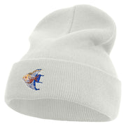 Angelfish Logo Embroidered 12 Inch Long Knitted Beanie - White OSFM