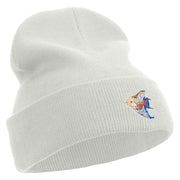 Angelfish Logo Embroidered 12 Inch Long Knitted Beanie - White OSFM