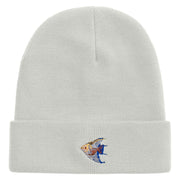 Angelfish Logo Embroidered 12 Inch Long Knitted Beanie - White OSFM