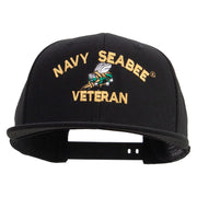 Licensed US Navy Seabee Veteran Embroidered Flexfit Snapback Style Cap - Black OSFM