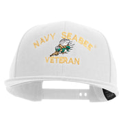 Licensed US Navy Seabee Veteran Embroidered Flexfit Snapback Style Cap - White OSFM