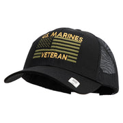 US Marines Veteran Flag Design Embroidered 6 Panel Structured Cotton Twill Mesh Cap Made in USA - Black OSFM