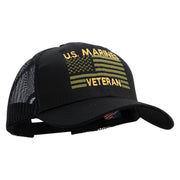 US Marines Veteran Flag Design Embroidered 6 Panel Structured Cotton Twill Mesh Cap Made in USA - Black OSFM