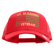 US Marines Veteran Flag Design Embroidered 6 Panel Structured Cotton Twill Mesh Cap Made in USA - Red OSFM