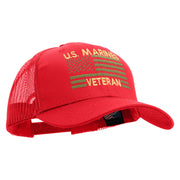 US Marines Veteran Flag Design Embroidered 6 Panel Structured Cotton Twill Mesh Cap Made in USA - Red OSFM