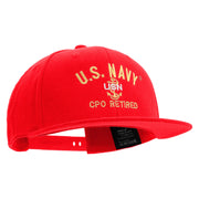 Licensed US Navy USN CPO Retired Embroidered Flexfit Snapback Style Cap - Red OSFM