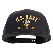 Licensed US Navy USN CPO Retired Embroidered Flexfit Snapback Style Cap - Black OSFM