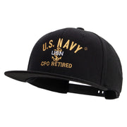 Licensed US Navy USN CPO Retired Embroidered Flexfit Snapback Style Cap - Black OSFM