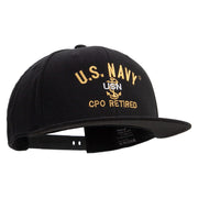 Licensed US Navy USN CPO Retired Embroidered Flexfit Snapback Style Cap - Black OSFM