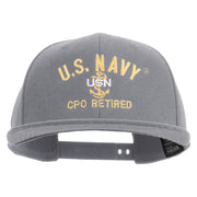 Licensed US Navy USN CPO Retired Embroidered Flexfit Snapback Style Cap - Dk-Grey OSFM