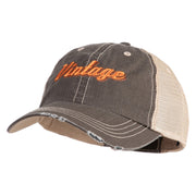 Vintage Wording Embroidered Low Profile Cotton Mesh Cap - Brown Khaki OSFM