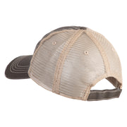 Vintage Wording Embroidered Low Profile Cotton Mesh Cap - Brown Khaki OSFM