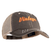 Vintage Wording Embroidered Low Profile Cotton Mesh Cap - Brown Khaki OSFM