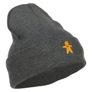 Gingerbread Man Embroidered Long Knitted Beanie