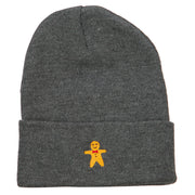 Gingerbread Man Embroidered Long Knitted Beanie