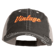 Vintage Wording Embroidered Low Profile Cotton Mesh Cap - Black OSFM