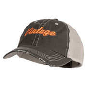 Vintage Wording Embroidered Low Profile Cotton Mesh Cap - Black OSFM