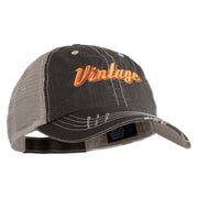 Vintage Wording Embroidered Low Profile Cotton Mesh Cap - Black OSFM