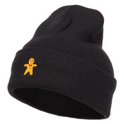 Gingerbread Man Embroidered Long Knitted Beanie