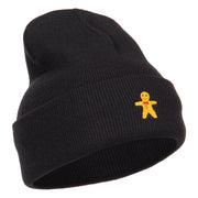 Gingerbread Man Embroidered Long Knitted Beanie