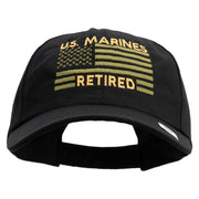 US Marines Retired Flag Design Embroidered 6 Panel Unstructured Cotton Twill Cap Made in USA - Black OSFM