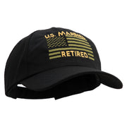 US Marines Retired Flag Design Embroidered 6 Panel Unstructured Cotton Twill Cap Made in USA - Black OSFM