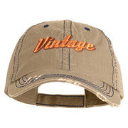 Vintage Wording Embroidered Low Profile Cotton Mesh Cap - Khaki OSFM