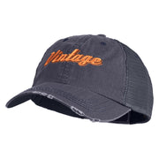 Vintage Wording Embroidered Low Profile Cotton Mesh Cap - Navy OSFM