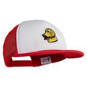 Golden Retriever Patched Flat Bill Trucker Snapback Cap - White-Red OSFM