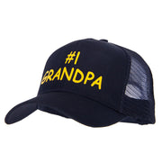 Number 1 Grandpa Heat Transfer Solid Cotton Mesh Pro Style Cap