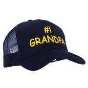 Number 1 Grandpa Heat Transfer Solid Cotton Mesh Pro Style Cap