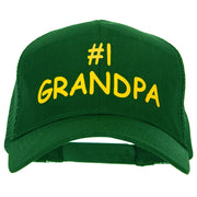 Number 1 Grandpa Heat Transfer Solid Cotton Mesh Pro Style Cap