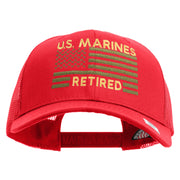 US Marines Retired Flag Design Embroidered 6 Panel Structured Cotton Twill Mesh Cap Made in USA - Red OSFM
