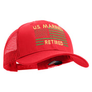 US Marines Retired Flag Design Embroidered 6 Panel Structured Cotton Twill Mesh Cap Made in USA - Red OSFM