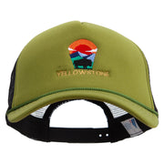 Wyoming YellowStone National Park Embroidered Summer Foam Mesh Trucker Cap - Cactus-Black OSFM