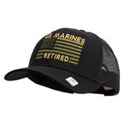 US Marines Retired Flag Design Embroidered 6 Panel Structured Cotton Twill Mesh Cap Made in USA - Black OSFM