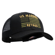 US Marines Retired Flag Design Embroidered 6 Panel Structured Cotton Twill Mesh Cap Made in USA - Black OSFM