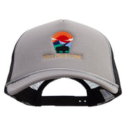 Wyoming YellowStone National Park Embroidered Summer Foam Mesh Trucker Cap - Grey-Black OSFM