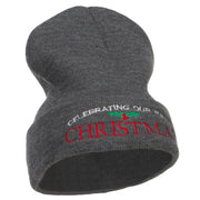 Celebrating First Christmas Embroidered Long Beanie