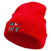 Wild and Free Embroidered 12 Inch Long Knitted Beanie - Red OSFM