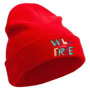 Wild and Free Embroidered 12 Inch Long Knitted Beanie - Red OSFM