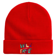 Wild and Free Embroidered 12 Inch Long Knitted Beanie - Red OSFM