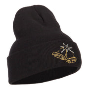 Glitter Christmas Bells Embroidered Long Knitted Beanie