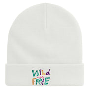 Wild and Free Embroidered 12 Inch Long Knitted Beanie - White OSFM