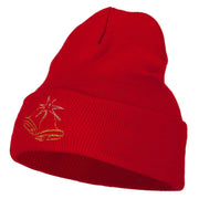 Glitter Christmas Bells Embroidered Long Knitted Beanie