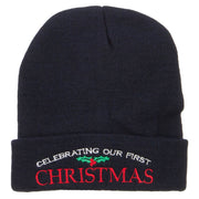 Celebrating First Christmas Embroidered Long Beanie